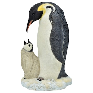 Handpainted Penguin with Baby Statue: Vintage Resin Ornament (9&#39;&#39;H)