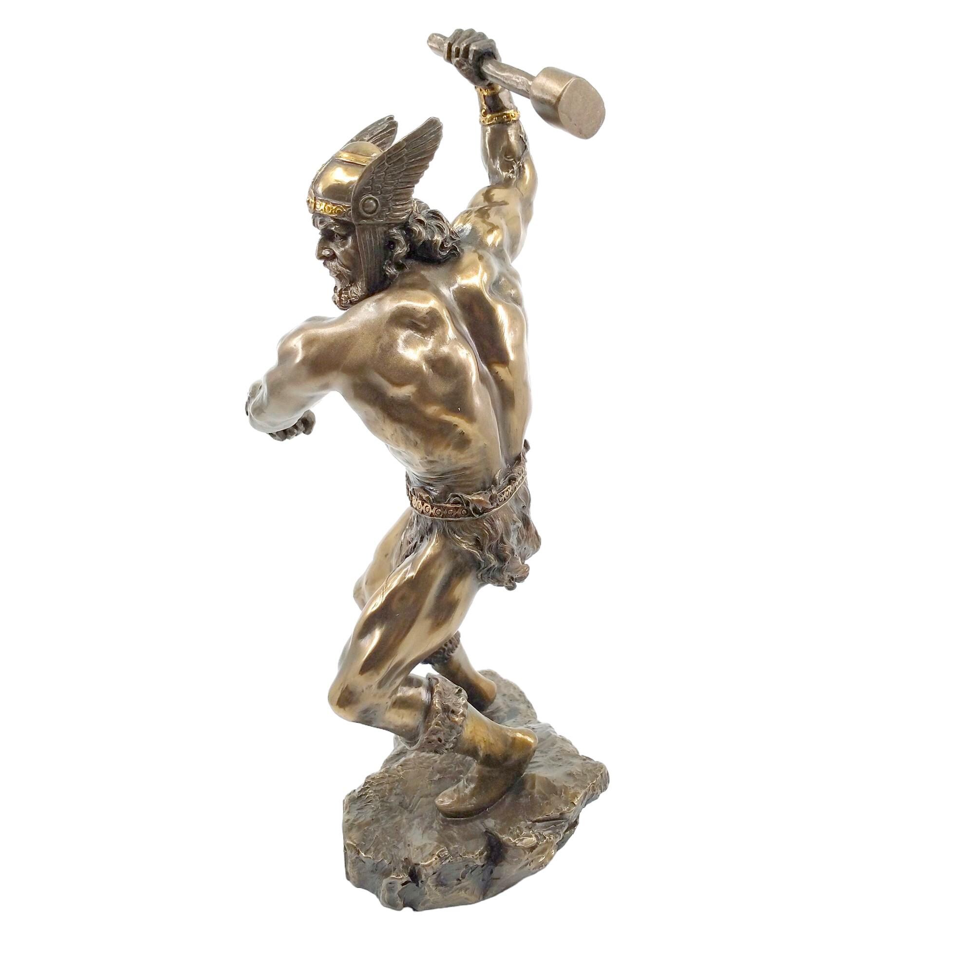 Norse God Thor Statue With Hammer - Cold Cast Bronze Resin (10.5 Inch ...