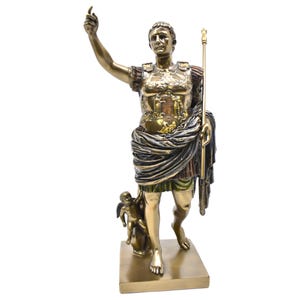Augustus Statue – Roman Emperor Figurine – Hand-Painted Bronze Look Classical Home Decor Sculpture