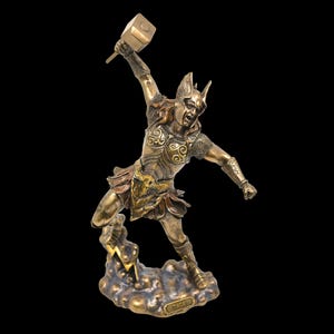 Thor Statue: Bronze Finish Norse God with Hammer - Viking Decor