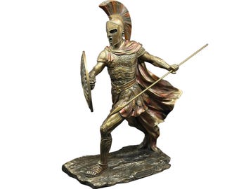 Achilles Statue: Cold Cast Bronze Resin, Spear & Shield - 11.5 Inch
