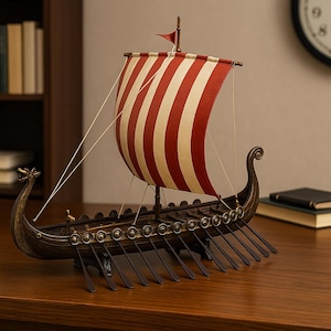 Viking Ship Model - Wooden Dragon Boat - Norse Decor - Collectible Replica - Nordic Mythology Gift