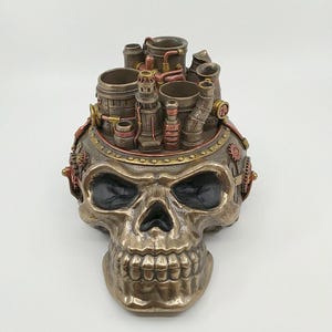 Steampunk Skull Sculpture: Industrial Gothic Home Decor