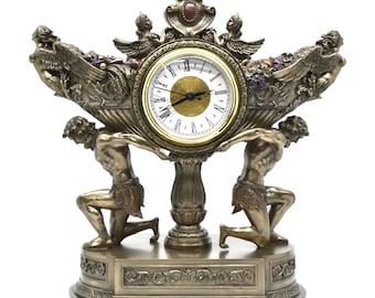 Dekorativ bordsklocka i barockstil – Antik bronsfigur skrivbordsklocka – Vintage mantel heminredning