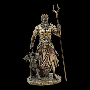 Hades Greek God Statue – Bronze Underworld King Figurine with Cerberus – Mythology Decor Gift for Dark Aesthetic, Pagan and Fantasy Fans