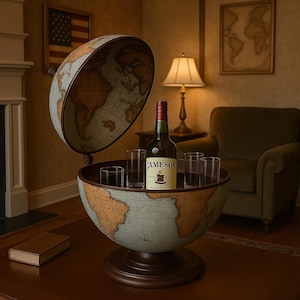 Zoffoli Nettuno Blue Ocean Globe Bar – Italian Desktop Liquor Cabinet with Antique Map, 40cm