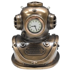 Bronze Diving Helmet Clock: Nautical Decor Statue (5.25&#39;&#39;)