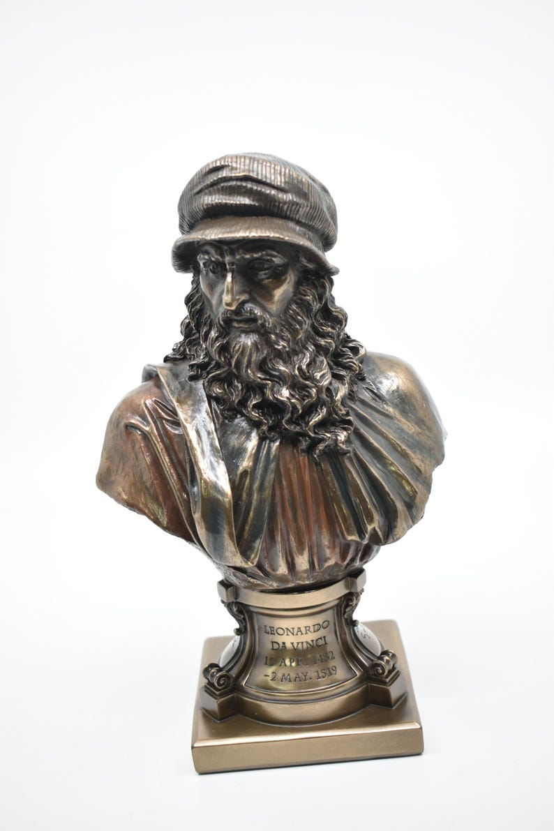 Bust Inscription Leonardo Da Vinci Bust Statue, Renaissance Genius Artist Sculpture ...