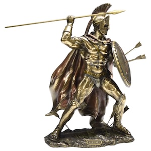 Leonidas Spartan Warrior Statue – Cold Cast Bronze Decor | Ancient History Home or Office Accent | Greek Warrior Art Piece