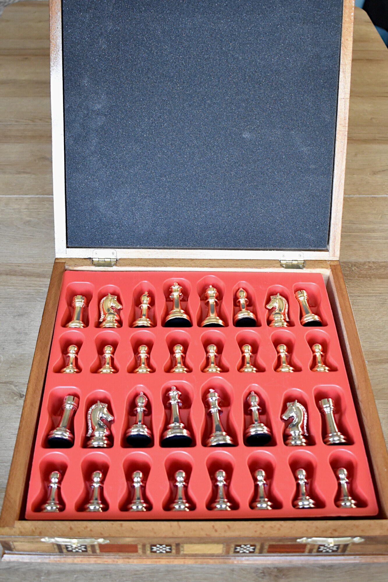 Classic Chess Set, Chess Set Handmade, Wooden Chess Board and Storage,metal Chess Pieces, Gift
