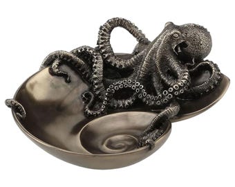 Antique Bronze Octopus Dish: Coastal Decor Catchall Tray