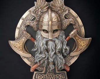 Hand-Painted Viking Warrior Wall Plaque: Bronze Resin Valhalla Decor