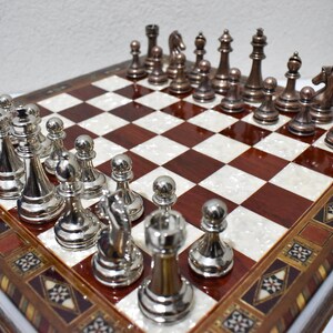 Handmade Rosewood Chess Set with Metal Pieces (12&#39;&#39;x12&#39;&#39;)