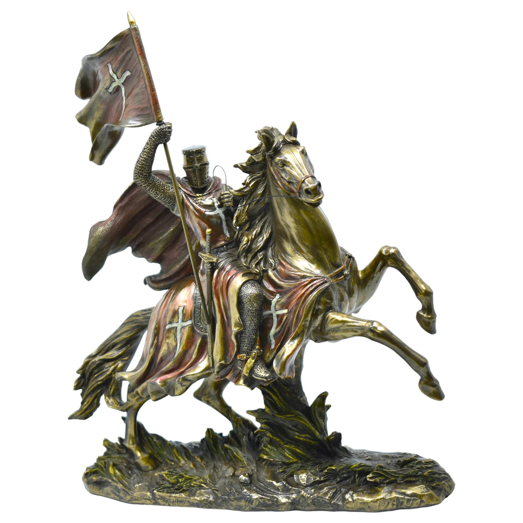 馬に乗った十字軍の彫刻：コールドキャストブロンズ騎士像 - Etsy 日本