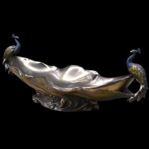 Art Nouveau Peacock Centerpiece Bowl: Large Twin Resin Decor
