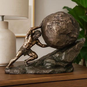 Bronze Sisyphus Statue – Greek Mythology Sculpture – Motivational Gift for Him – Perseverance Art Figurine – Unique Office Decor