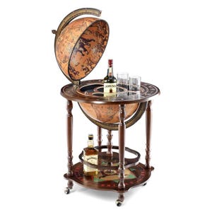 Zoffoli Minosse Globe Bar - 40 cm großer handgefertigter italienischer Barschrank mit Karte aus dem 16.Jahrhundert - Vintage Spirituosenbar für Zuhause oder im Büro