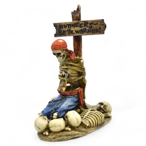 Skeleton Pirat Figur - Nautische Gothic Schädel-Dekor - Mutineers seid gewarnt Statue - Halloween Akzent - Piratenliebhaber Geschenk