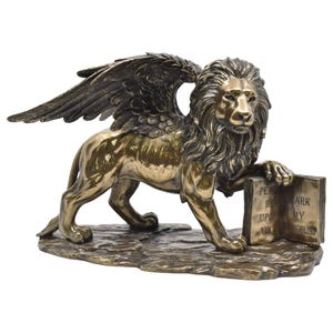 Winged Lion of Saint Mark Statue: Cold Cast Bronze Desk Decor