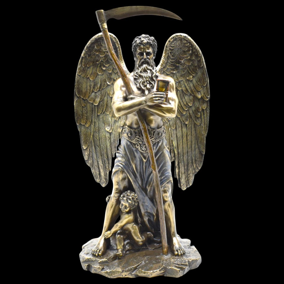 God Cronos Clock Chronos Statue – Greek God of Time With Hourglass and Scythe – Bronze ...