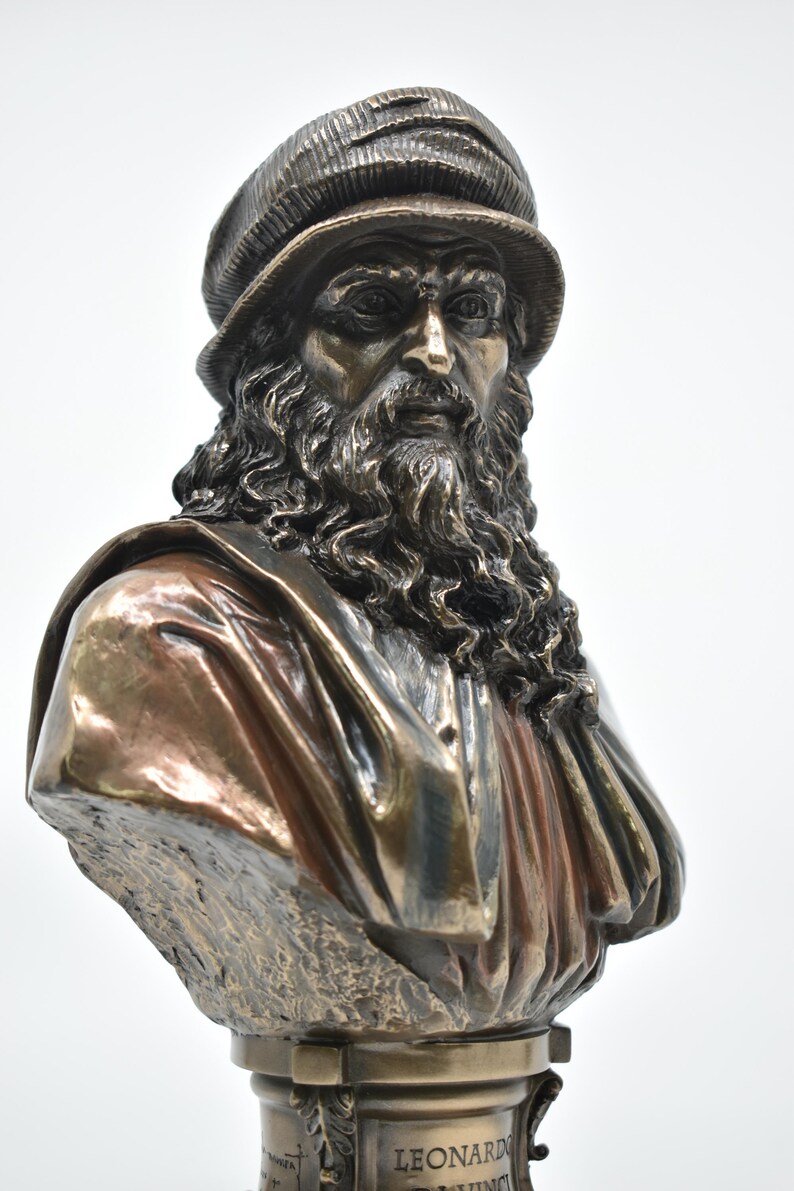 Bust Inscription Leonardo Da Vinci Bust Statue, Renaissance Genius Artist Sculpture ...