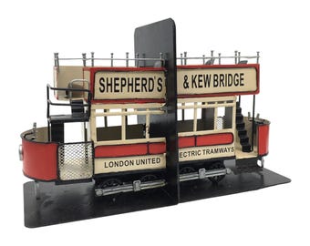 Vintage London Red Tram Bookends: Metal Retro Decor