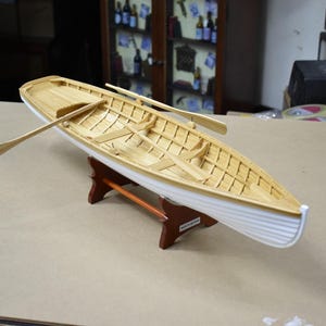 Handcrafted Boston Whitehall Rowboat Model: Nautical Wood Decor