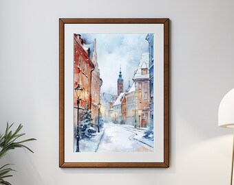 Digitale Datei: Winter City Street I, Wandkunst, Schlafzimmer Dekor, Wohnzimmer Wandkunst