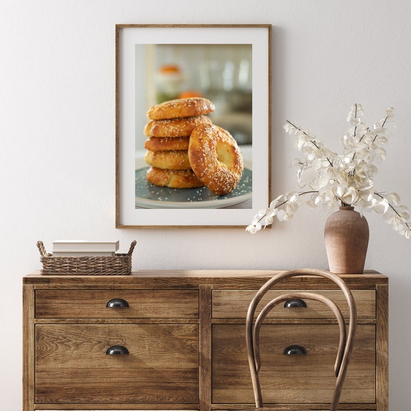 PRINT (Original Photography): Bagels on a Plate Print I - Food Photography Print for Kitchen, Dinning Room
