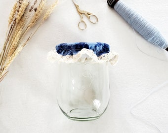 Jar Cover For Sourdough Starter / Floral Vintage Fabric / Lace / Jar Bonnet / Weck Jar Cover / Wide Mouth Mason Jar Cover
