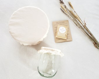 Sourdough Gift Set / Sourdough Proofing Basket Bonnet and Jar Bonnet With Organic Sourdough Starter / Mothers Day Gift  / Sourdough Making