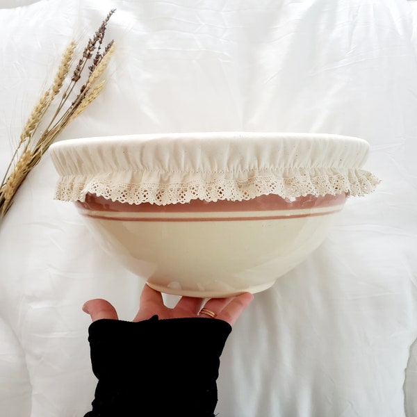 XL Bowl Cover / Lace and Unbleached Muslin / Sourdough Bowl Bonnet / Beige / Food Storage / Bread Proofing