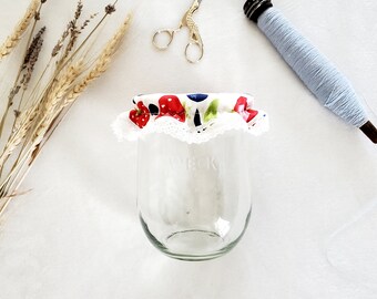 Jar Cover For Sourdough Starter / Red White And Blue Fabric / Berries / Lace / Jar Bonnet / Weck Jar Cover / Wide Mouth Mason Jar Cover
