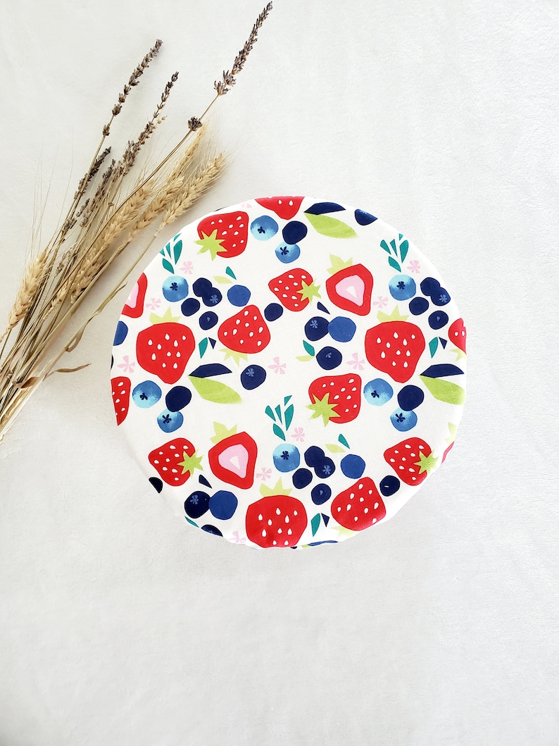 Large Bowl Cover With Berries / Sourdough Proofing Basket Bonnet / Kitchenaid Bowl Cover / Food Storage / Sourdough Making image 1