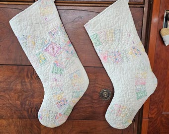 Christmas Stocking Made From Antique Hand Made Depression Era Quilt / Farmhouse Stocking / Cutter Quilt