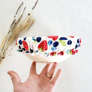 Large Bowl Cover With Berries / Sourdough Proofing Basket Bonnet / Kitchenaid Bowl Cover / Food Storage / Sourdough Making image 2