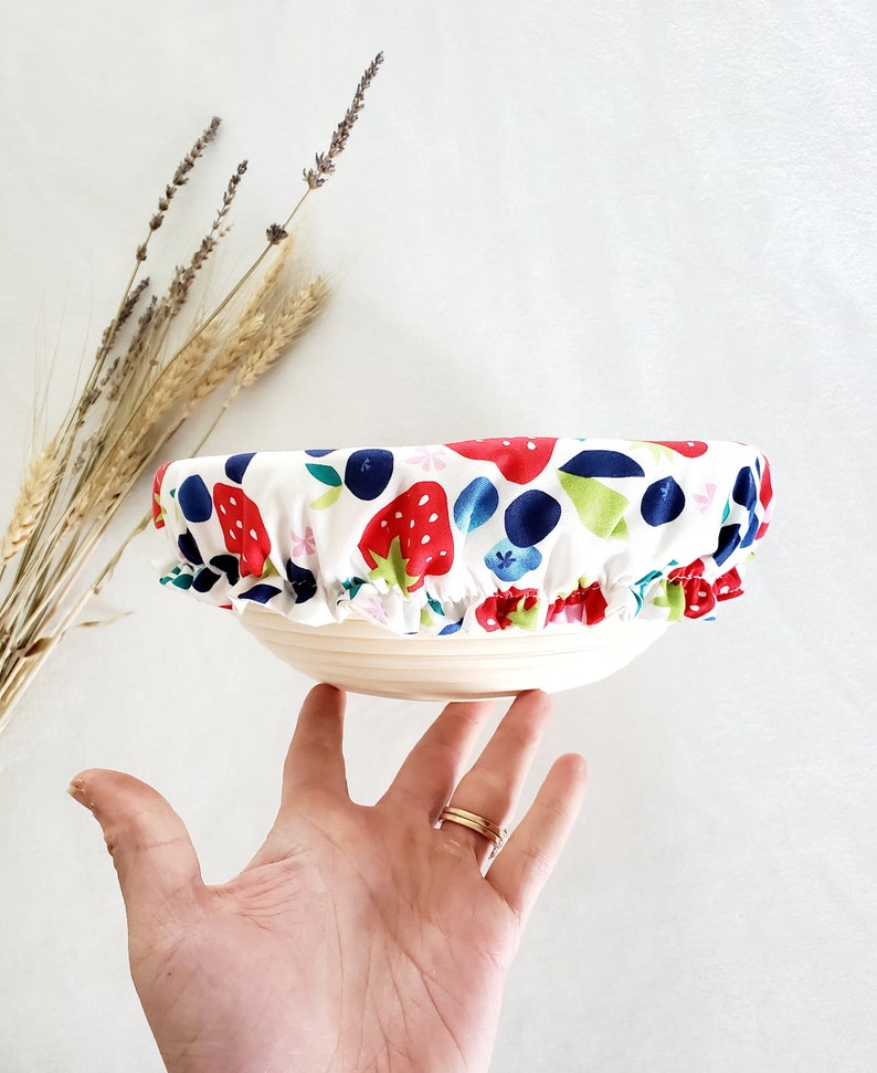 Large Bowl Cover With Berries / Sourdough Proofing Basket Bonnet / Kitchenaid Bowl Cover / Food Storage / Sourdough Making image 2