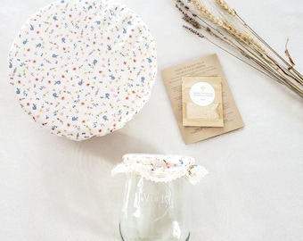 Sourdough Gift Set / Sourdough Proofing Basket Bonnet and Jar Bonnet With Organic Sourdough Starter / Mothers Day Gift / Sourdough Making