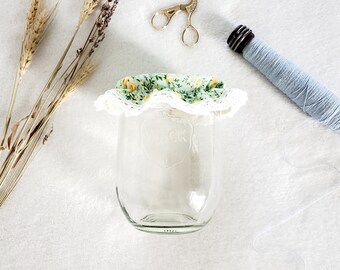 Jar Cover For Sourdough Starter / Vintage Floral Fabric / Lace / Jar Bonnet / Weck Jar Cover / Wide Mouth Mason Jar Cover