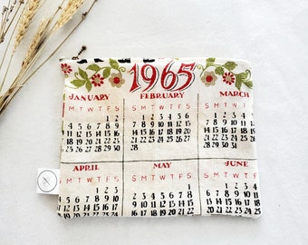Cosmetics Bag Made From 1965 Flour Sack Calendar Towel / Reused / Sustainable / Repurposed / Toiletries Bag / Travel Bag / Makeup Bag