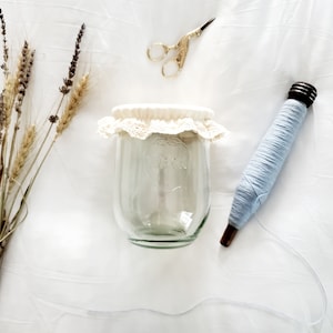 Jar Cover For Sourdough Starter or Kombucha Scoby / Cottage Style / Muslin Fabric & Lace / Bonnet / Weck Jar / Wide Mouth Mason Jar Cover
