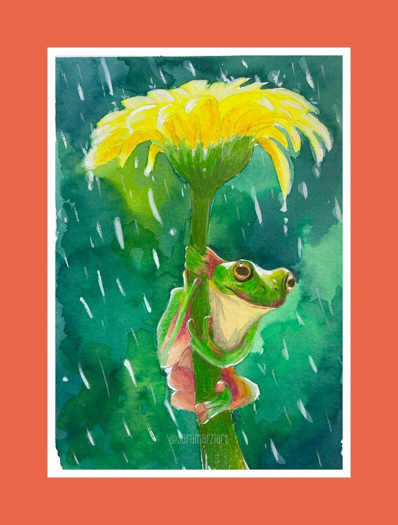 Frog, Flower, and Rain Print - Animal Art, Wall Art, Home Decor - Etsy