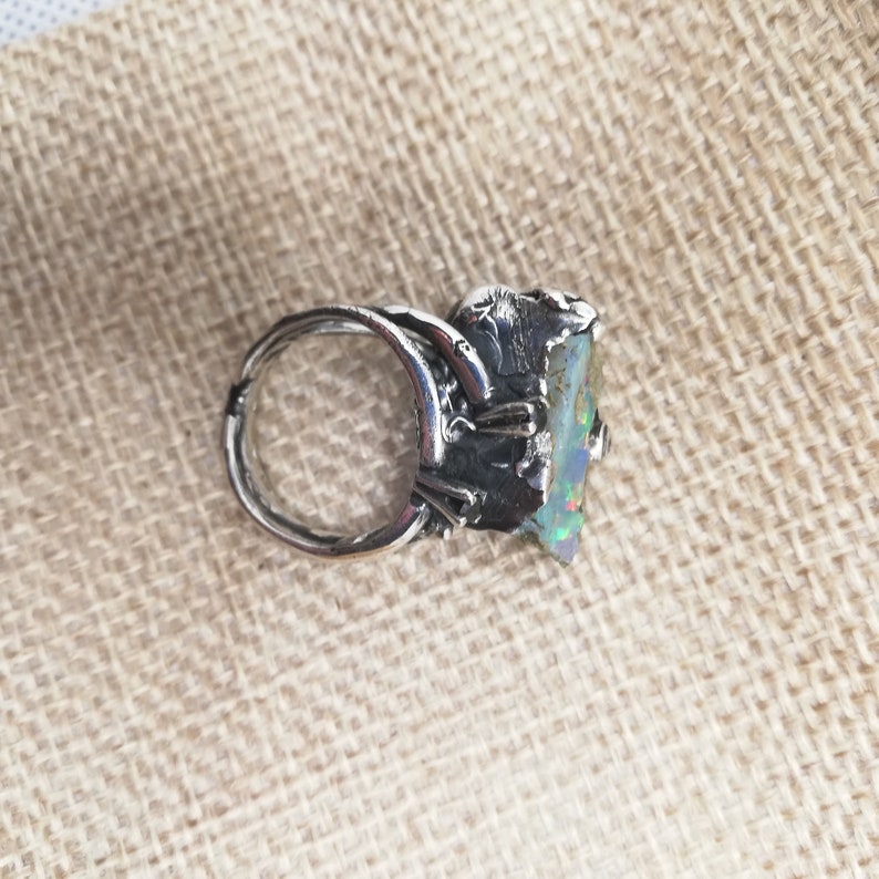 Opal ring, Rough opal jewellery, Rough crystal jewellery, Opal jewelry, 925 Sterling opal ring, Sterling Silver ring, Handmade silver ring image 2