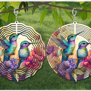 Watercolor Hummingbirds Wind Spinner