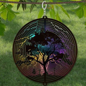 Black Neon Lightning Tree Wind Spinner