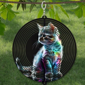 Black Neon Colorful Kitten Wind Spinner