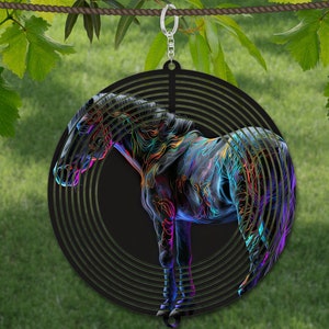 Black Neon Horse Pose Wind Spinner
