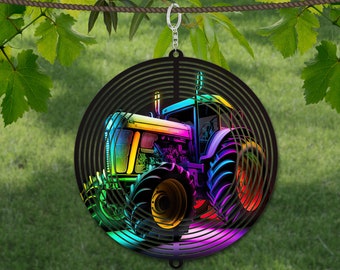 Black Neon Tractor Wind Spinner