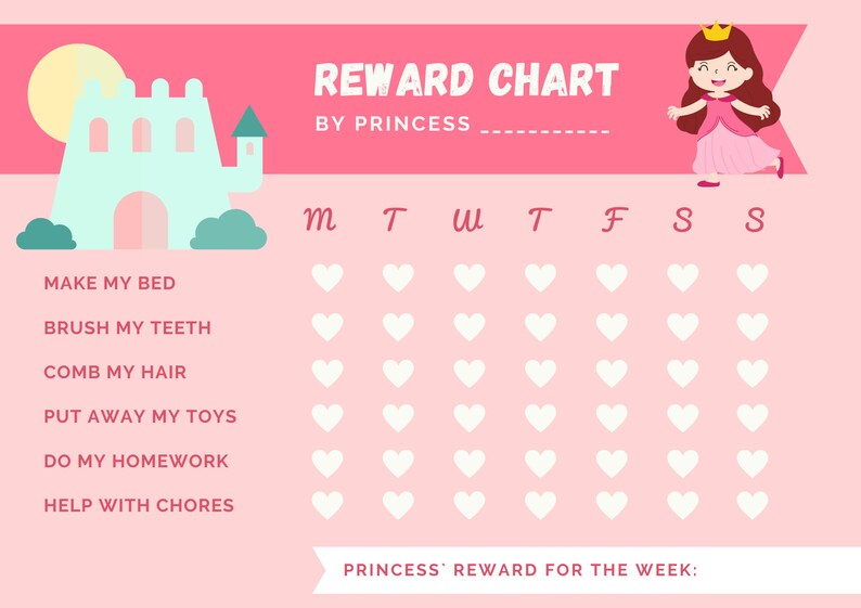 Princess Rewards Chart Printable Behavior Chart Daily Etsy