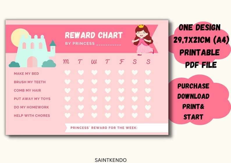 Princess Rewards Chart Printable Behavior Chart Daily - Etsy